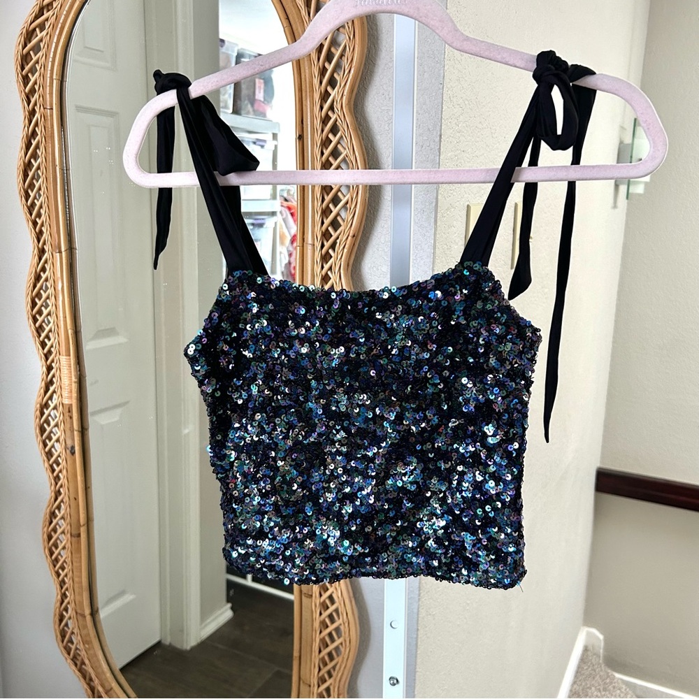 Free People / Hey Girl Sequin Cami Tank Top in Night